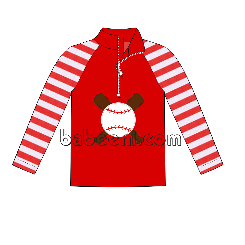 Red sweatshirt with baseball applique for boys - PO 16